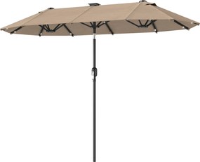 Outsunny Podwójny parasol 292 x 150 cm, parasol z oświetleniem LED, korbka, regulacja kąta, Khaki | Aosom PL