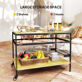 Outsunny Wózek Serwisowy Design Przemysłowy z 3 Hakami i Półką Czarny Naturalny 107x65x80cm | Aosom PL