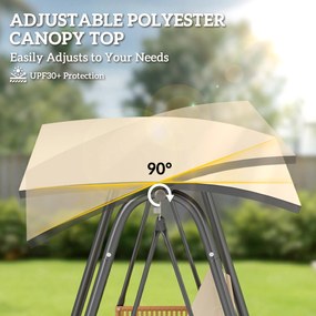 Outsunny Huśtawka ogrodowa, 3-osobowa z regulowanym daszkiem, zdejmowane oddychające poduszki | Aosom PL