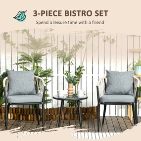 Outsunny Zestaw mebli ogrodowych dla 2 osób z 1 stołem, 2 krzesłami z poduszkami siedziskowymi, zestaw na balkon, stal, szary