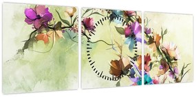 Obraz - malowidło pnącej się kwiaty (z zegarem) (90x30 cm)