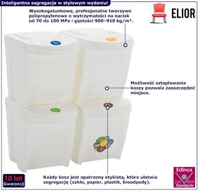 4 białe sztaplowane kosze na śmieci K6-N51