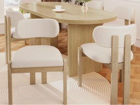 Zestaw 6 krzeseł z litego drewna - Styl nowoczesny - Wygodne oparcie - Konstrukcja z litego drewna - Tkanina bouclé - Naturalny