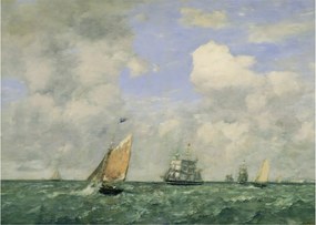 Obraz - Eugène Boudin, Ships and Sailing Boats Leaving Le Havre, reprodukcje (70x50 cm)