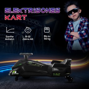 HOMCOM Elektryczny Gokart dla Dzieci, Koła z Ekoskóry, 3-8 km/h, ze Światłami i Muzyką, Czarny