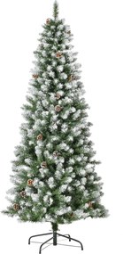 HOMCOM Sztuczna choinka, 630 gałęzi, 37 szyszek, końcówki pokryte śniegiem, niepalna, 180 cm | Aosom PL