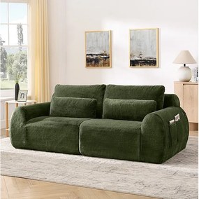 Modułowa 2-osobowa kanapa z USB, z imitacji królika, 208x101x81cm, Zielony