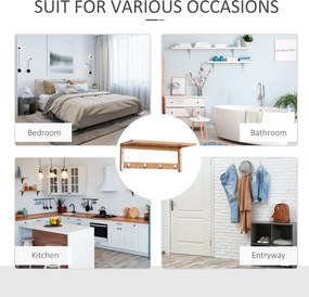 HOMCOM Wieszak ścienny z haczykami, montaż ścienny oszczędzający miejsce, nośność 5 kg, 50 x 16 x 17,5 cm drewno naturalne