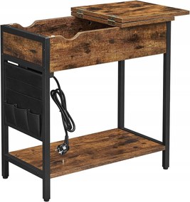Stolik boczny z przedłużaczem i ładowarkami TAYLOR 60x31,5 cm, rustykalny brązowy