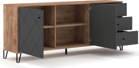 Komoda Dwudrzwiowa z Szufladami BACARDI 183 cm Dąb Craft Tobacco/Grafit Nowoczesna