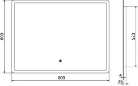 Mexen Navia lustro łazienkowe podświetlane 80 x 60 cm, LED 6000K, antypara - 9803-080-060-611-00