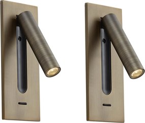 Zestaw 2 nowoczesnych lamp ściennych ciemny brąz z LED - Plaza