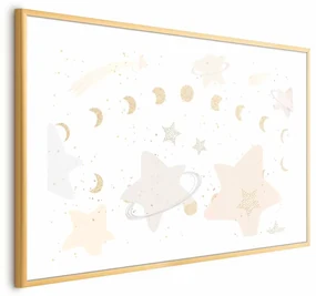 Plakat Księżyc i gwiazdy 90x60 cm z ramą złotą z marginesem ARTGEIST B
