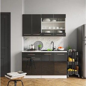 Pojedyncza kuchnia antracytowy wysoki połysk/biały 140x60x81.6 fame-line