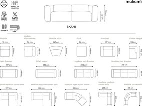Szary narożnik (prawostronny/z szezlongiem) Ekahi – Makamii