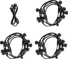 Łączone czarne oświetlenie dekoracyjne z wtyczką 18m z 30 żarówkami E27 P45 IP44 - Lubber