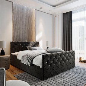 Masseno Łóżko kontynentalne MANDI z pojemnikiem na pościel 180x200 cm - Czarny, MAGIC VELVET 2219