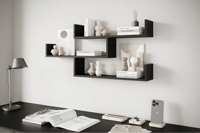 Trzypoziomowa półka wisząca, nowoczesna półka ścienna do salonu, 119 cm czarny mat