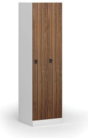 Szafka ubraniowa wąska, 2-drzwiowa, 1850 x 500 x 500 mm, demontaż, zamek kodowy, drzwi laminowane, orzech