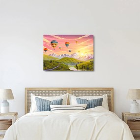 Obraz na szkle balonów nad krajobrazem (70x50 cm)