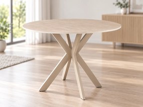 Okrągły stół jadalniany TALIA 90 cm z ceramicznym blatem z trawertynu, beżowy