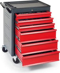 Wózek warsztatowy mobilny na narzędzia GD, 6 szuflad, 705 x 545 x 960 mm, grafitowy /czerwony