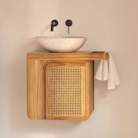 Zestaw Wiszących Mebli Łazienkowych Z Drewna Tekowego Georgy Drewno Tekowe & Cement Okrągły Biały Ø40 Cm - Sklum