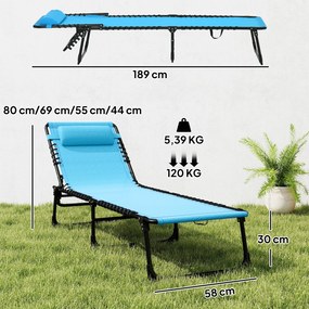 Outsunny Leżak składany, przewiewny materiał, metalowa rama, 189 x 58 x 30 cm, niebieski | Aosom PL