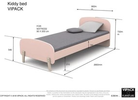 Miętowe łóżko dziecięce Vipack Kiddy, 200x90 cm