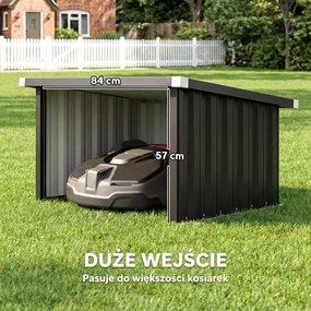 Outsunny Wiata dla robota koszącego stalowa 108 x 86 x 62,5 cm Garaż z dachem skośnym i osłoną krawędzi | Aosom PL