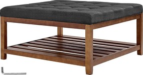 Duży Pikowany Kwadratowy Stolik Kawowy SucceBuy z Lnu, 87.5 cm, Pikowany Podnóżek z Półką do Przechowywania z Litego Drewna, Nośność 181,44 kg