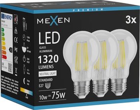 Mexen Vintis 3x żarówka filament LED E27, A60, 10W, Neutralna - 4000K, 1320 lm, clear - L150-E27-1040-00x03