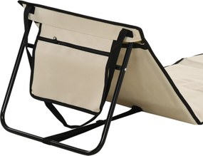 Outsunny Leżak plażowy, składany, regulowane oparcie, boczna kieszeń, miękko wyściełany, stalowy stelaż, Beżowy, 142x51x40cm