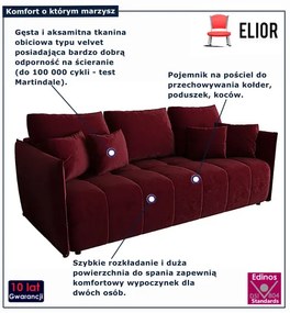 Czerwona welurowa sofa z funkcją spania P1-S38