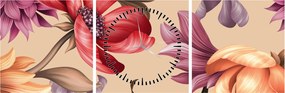 Obraz - Vintage Flowers (z zegarem) (90x30 cm)