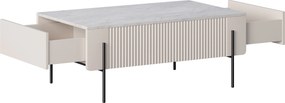 Stolik kawowy z szufladami Malmi 100 cm - kaszmir / crema bianca / czarne nóżki