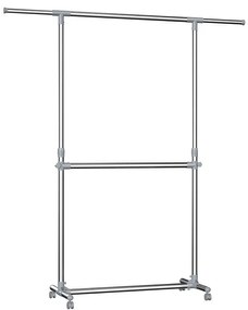 SongmicsHome Stojak na ubrania dwupoziomowy JASON, 93x49x113-198cm, srebrna
