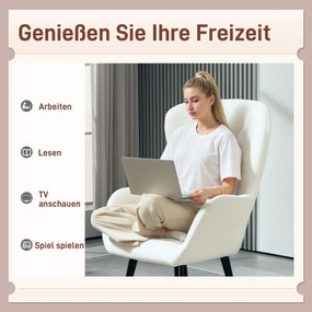 HOMCOM Fotel tapicerowany pikowany w romby, pokrycie z materiału imitującego futro misia, z poduszką dekoracyjną, 88 x 75 x 106 cm, Biały