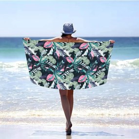 Ręcznik plażowy NIGHT BLOSSOM 100x180 cm czarny, 100% mikrofibra