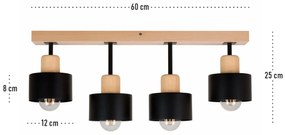 Czarna lampa sufitowa, czteropunktowy spot DSC60x7BU z drewna i metalu