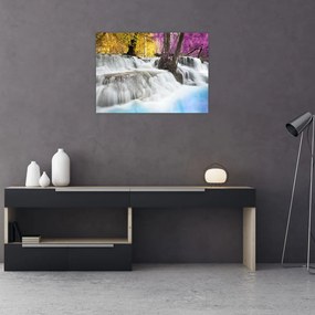Obraz na szkle wodospadu Erawan w lesie (70x50 cm)