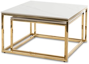 Zestaw Stolików Kawowych TENOR Biały Marmur/ Złoty do Salonu Glamour