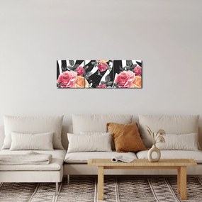 Obraz kwitnących róż (z zegarem) (90x30 cm)