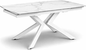 Duży rozkładany stół ceramiczny 240/160cm do jadalni sali konferencyjnej jasny granit i biała podstawa