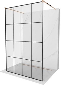 Mexen Kioto ścianka prysznicowa wolnostojąca 130 x 200 cm, czarna kratka 8 mm, różowe złoto - 800-130-002-60-77