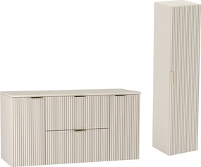 Kaszmirowy Zestaw Łazienkowy 120cm Szafka Blat Słupek Ryflowane Fronty