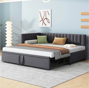 Łóżko z pojemnikiem 90x200 cm - łóżko dziecięce z stelażem - szary aksamit