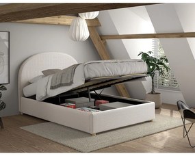 Białe tapicerowane łóżko dwuosobowe ze schowkiem i stelażem 140x200 cm Moon – Vipack