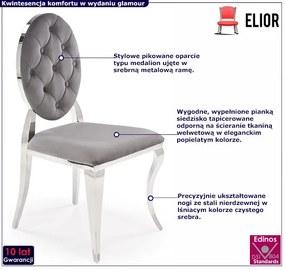 Krzesło medalion w stylu glamour popielaty + srebrny - Lummo