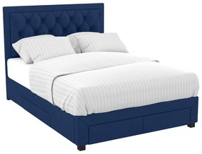 Łóżko z szufladami 180 x 200 cm – Tkanina welurowa niebieska - LEOPOLD